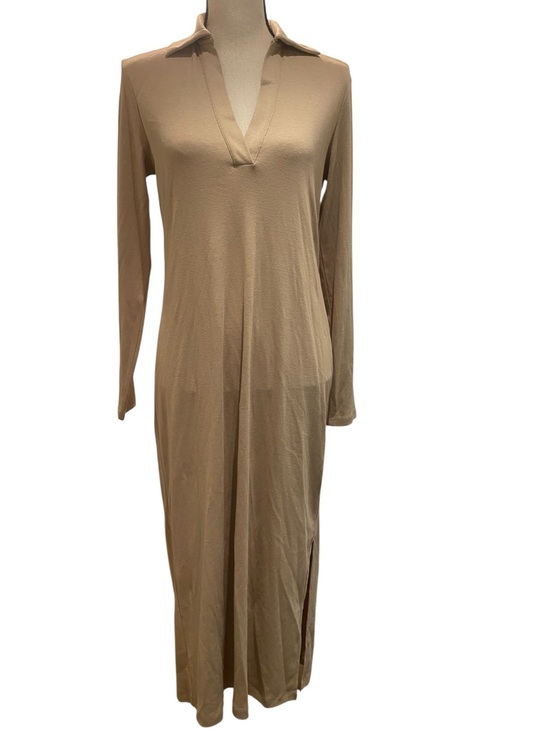 Vince Dresses & Skirts - Vince Tan Long Sleeve Collared Polo Midi Long Shirt Dress NEW size medium